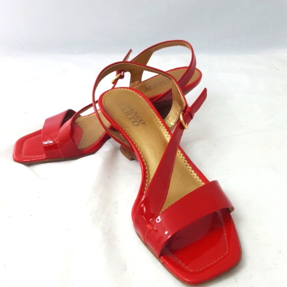 Franco Sarto Shoes - Franco Sarto Red Patent Leather Stacked Heel Slingback Sandals 7